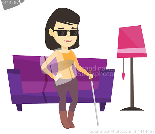 Image of Blind woman with stick vector illustration.