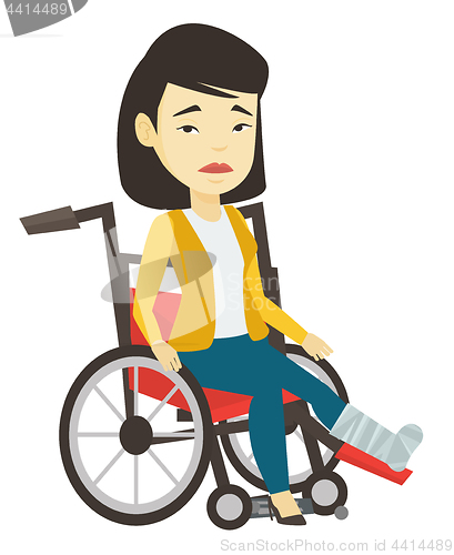 Image of Woman with broken leg sitting in wheelchair.