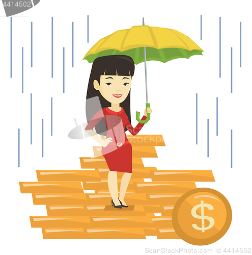 Image of Business woman insurance agent with umbrella.