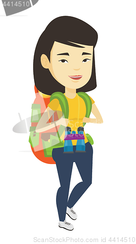 Image of Woman with backpack hiking vector illustration.