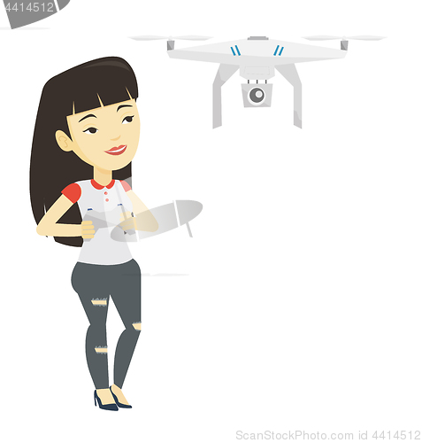 Image of Woman flying drone vector illustration.