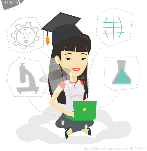 Image of Graduate sitting on cloud vector illustration.
