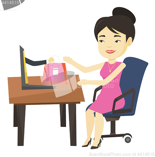 Image of Woman shopping online vector illustration.