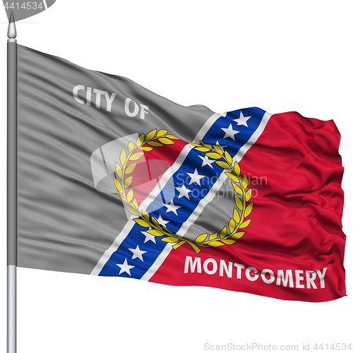 Image of Montgomery Flag on Flagpole, Waving on White Background