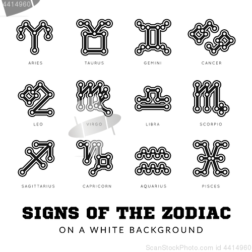 Image of Zodiac signs. Thin line vector icons