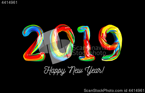 Image of Colorful 3d text 2019. Congratulations on the new year 2019