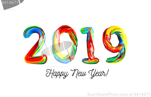 Image of Colorful 3d text 2019. Congratulations on the new year 2019