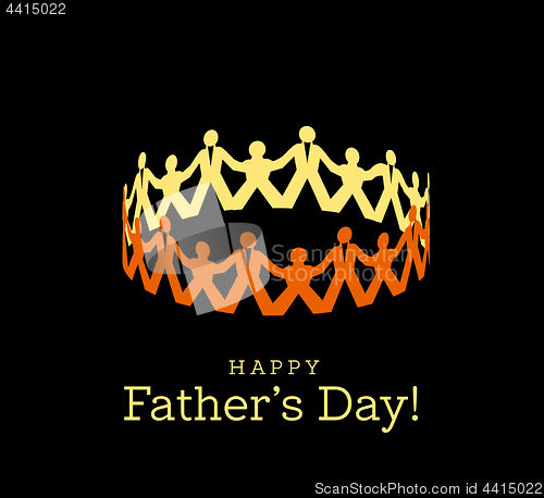 Image of Congratulations on Father\'s Day. A card in the form of a paper round dance from fathers and children. Vector