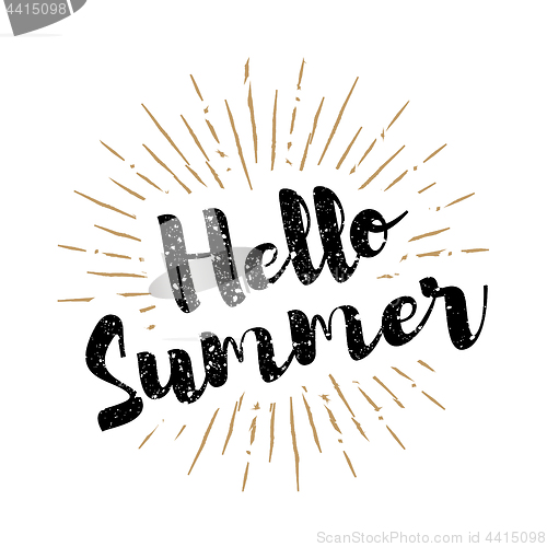 Image of Hello Summer lettering with sunbursts vector background