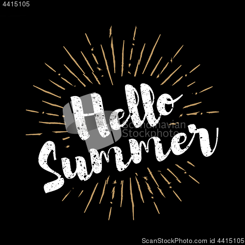 Image of Hello Summer lettering with sunbursts vector background