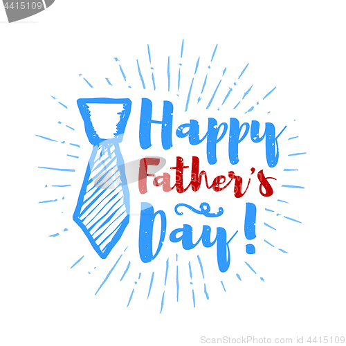 Image of Happy father\'s day lettering with sunbursts background. Vector illustration