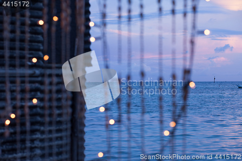 Image of Strings of seashells and christmas lights