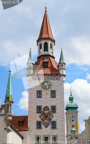 Image of Clock tower of Munich Old Town Hall on central square Marienplat
