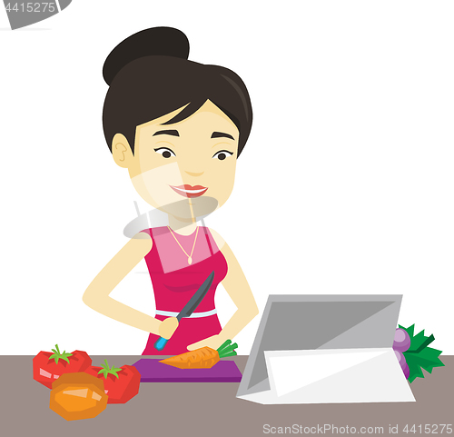 Image of Woman cooking healthy vegetable salad.