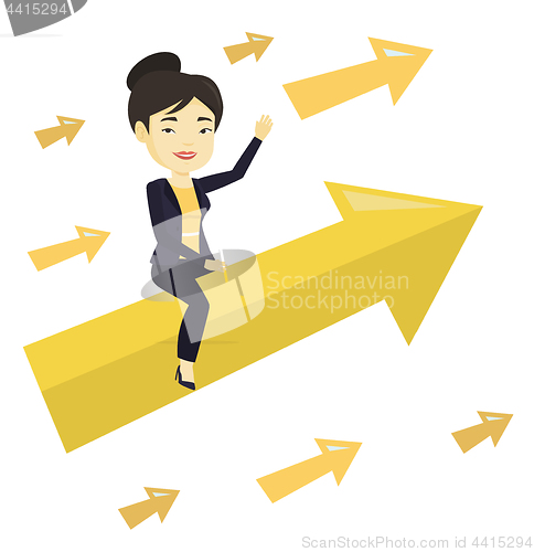 Image of Happy business woman flying to success.