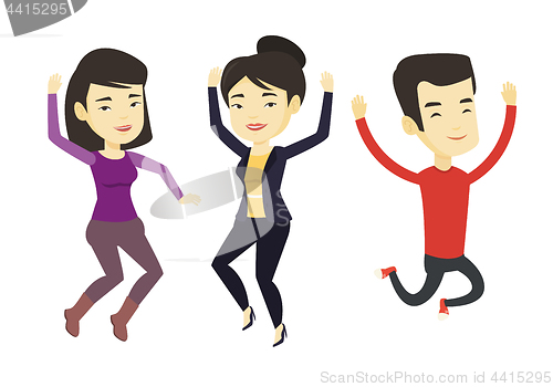 Image of Group of joyful young people jumping.