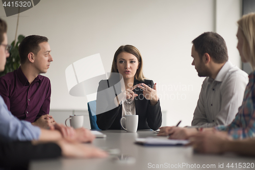 Image of Group of young people meeting in startup office