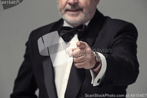 Image of Senior Businessman standing and pointing to camera