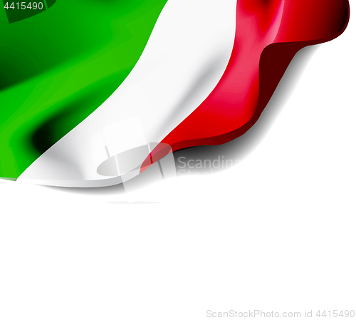 Image of Waving flag of Italy close-up with shadow on white background. Vector illustration with copy space