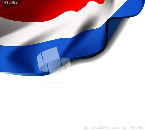 Image of Waving flag of Netherlands close-up with shadow on white background. Flag of Holland. Vector illustration with copy space