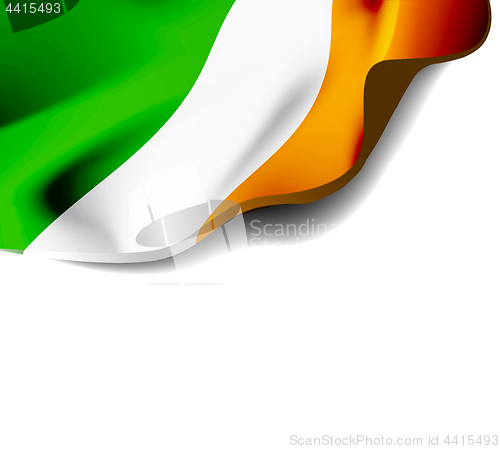 Image of Waving flag of Ireland close-up with shadow on white background. Vector illustration with copy space