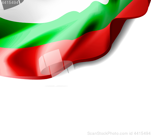 Image of Waving flag of Bulgaria close-up with shadow on white background. Vector illustration with copy space