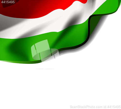 Image of Waving flag of Hungary close-up with shadow on white background. Vector illustration with copy space