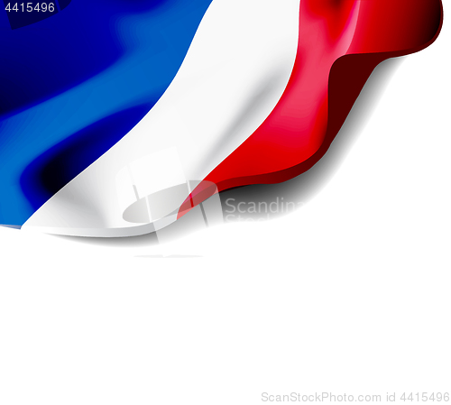 Image of Waving flag of France close-up with shadow on white background. Vector illustration with copy space