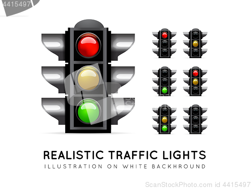 Image of Realistic traffic light on a white background, in various color variations. Stoplight vector