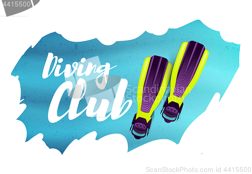 Image of Diving club. Vector illustration with flippers