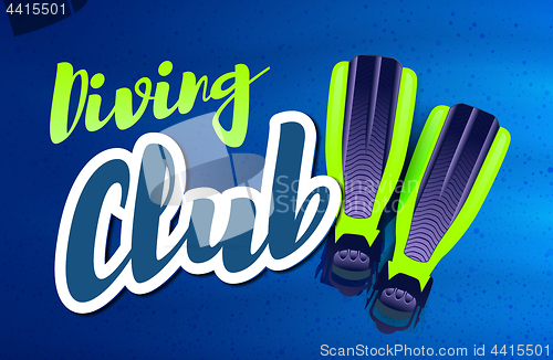 Image of Diving club. Vector illustration with flippers