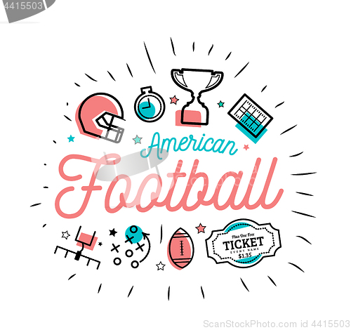 Image of American football. Vector illustration in the style of thin lines with flat icons