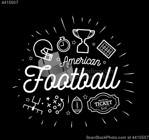 Image of American football. Vector illustration in the style of thin lines with flat icons in black and white