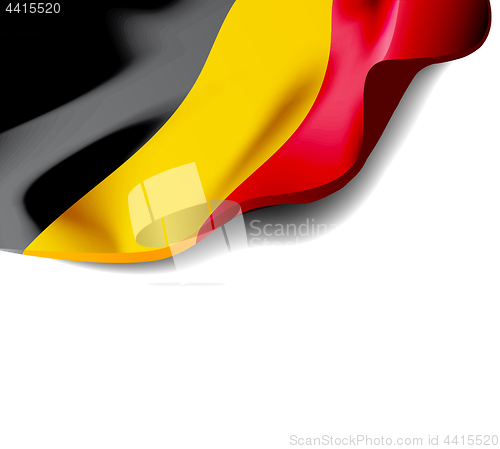 Image of Waving flag of Belgium close-up with shadow on white background. Vector illustration with copy space