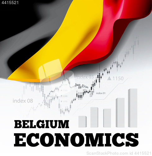 Image of Belgium economics vector illustration with the flag of Belgium and business chart, bar chart stock numbers bull market, uptrend line graph symbolizes the growth