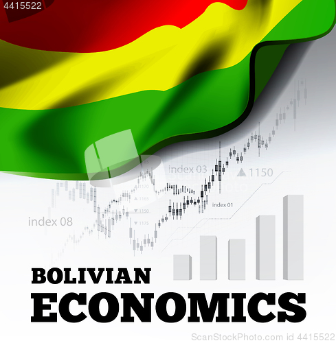 Image of Bolvian economics vector illustration with bolivia flag and business chart, bar chart stock numbers bull market, uptrend line graph symbolizes the growth