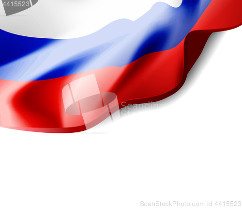 Image of Waving flag of Russia close-up with shadow on white background. Vector illustration with copy space