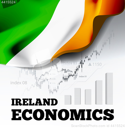 Image of Ireland economics vector illustration with ireland flag and business chart, bar chart stock numbers bull market, uptrend line graph symbolizes the growth