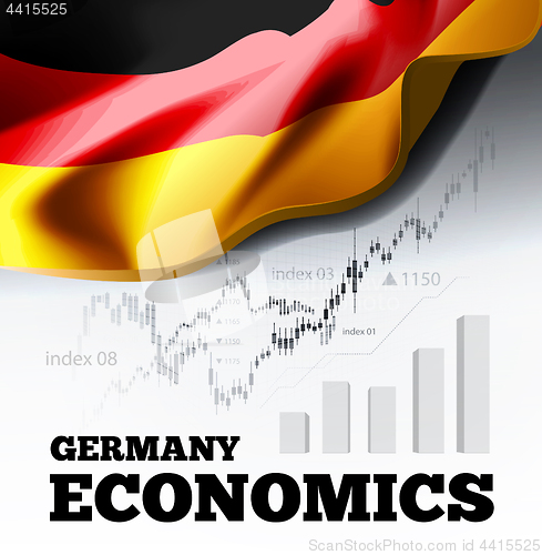 Image of Germany economics vector illustration with german flag and business chart, bar chart stock numbers bull market, uptrend line graph symbolizes the growth