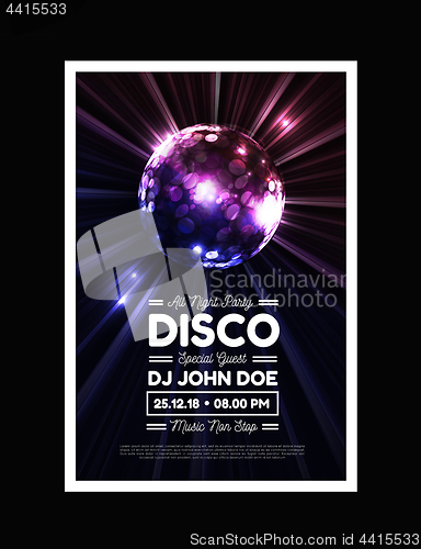 Image of Disco party vector background with rays and disco ball