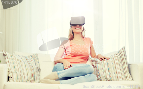 Image of woman in virtual reality headset or 3d glasses