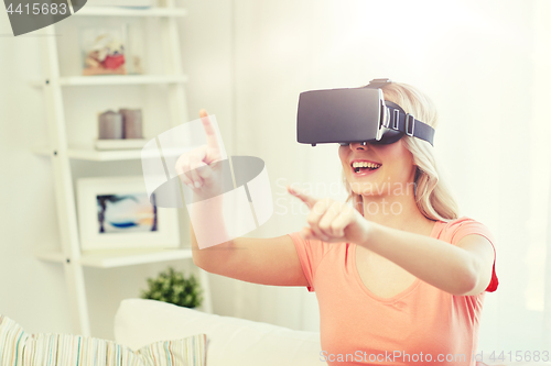 Image of woman in virtual reality headset or 3d glasses