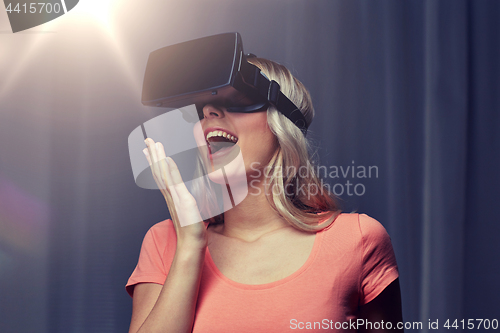 Image of woman in virtual reality headset or 3d glasses