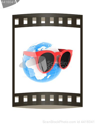 Image of Earth planet with earphones and sunglasses. 3d illustration. The