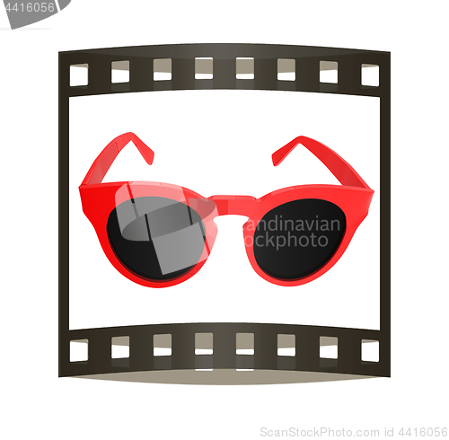 Image of Cool red sunglasses. 3d illustration. The film strip.