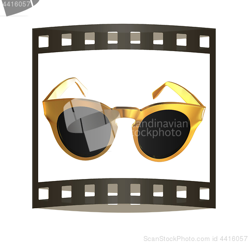 Image of Cool gold sunglasses. 3d illustration. The film strip.