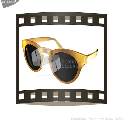 Image of Cool gold sunglasses. 3d illustration. The film strip.
