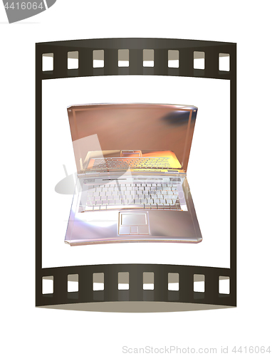 Image of Chrome, metallic laptop isolated on white background. 3d illustr