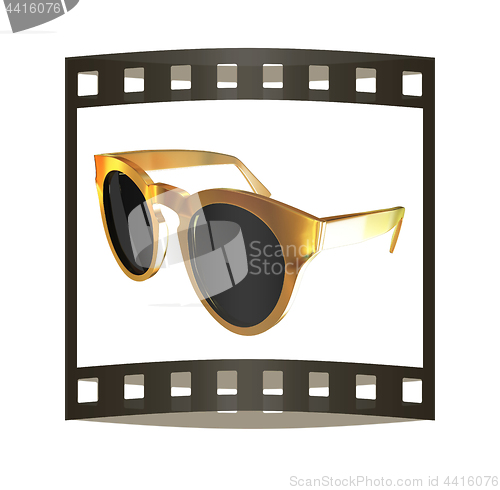 Image of Cool gold sunglasses. 3d illustration. The film strip.