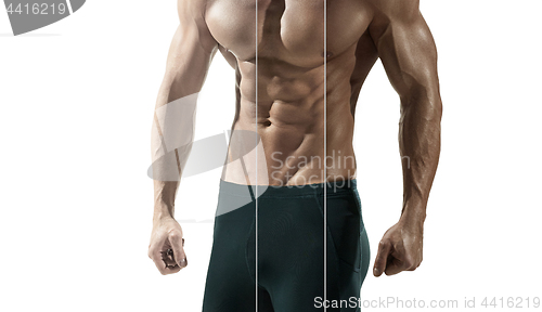 Image of The different skin color concept. Muscular young man isolated on white